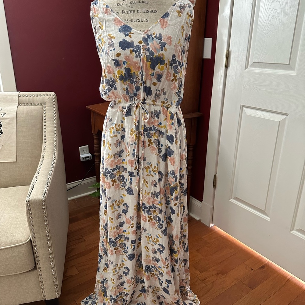 Lucky Brand Cream Maxi Sundress Scoop Neck Sleeveless